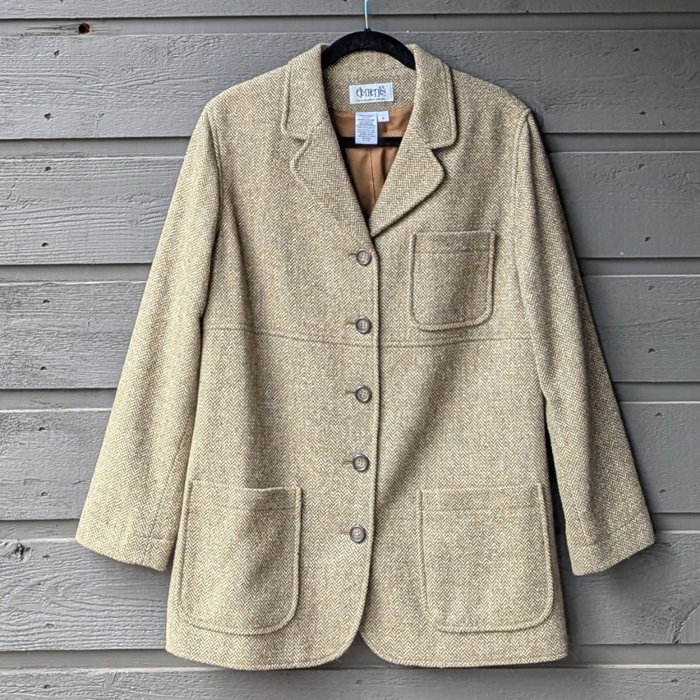 VTG 80s Spiegel Wool Silk Herringbone Academia Long Line Blazer Size 8